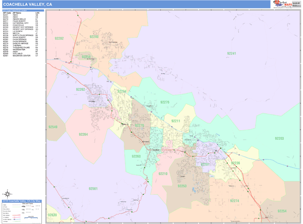 Coachella Valley City Wall Map Color Cast Style
